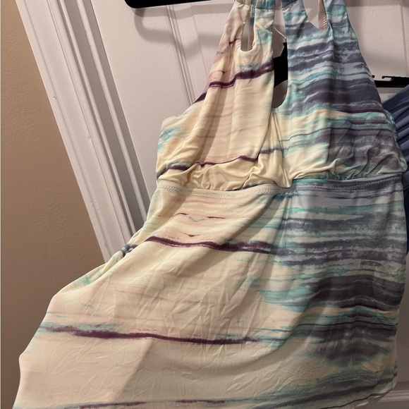 Pink and Blue Halter Ruched Swim Tankini - Picture 2 of 6